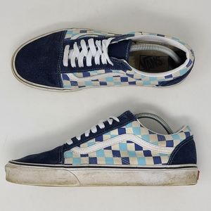 Vans Off the Wall Canvas Skate Shoes Low Top Blue White Checkered Lace Up sz 10
